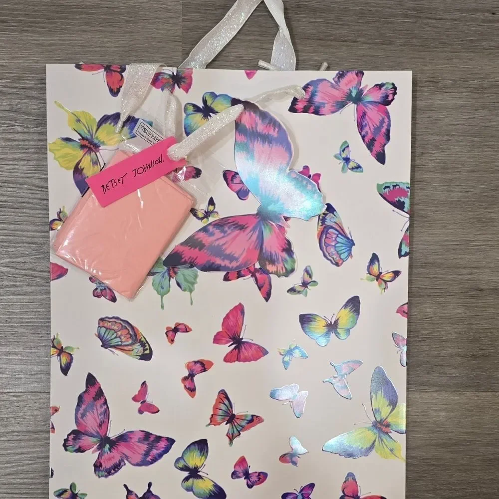 Betsey Johnson Iridescent Multicolor Butterfly‎ Gift Bag Set